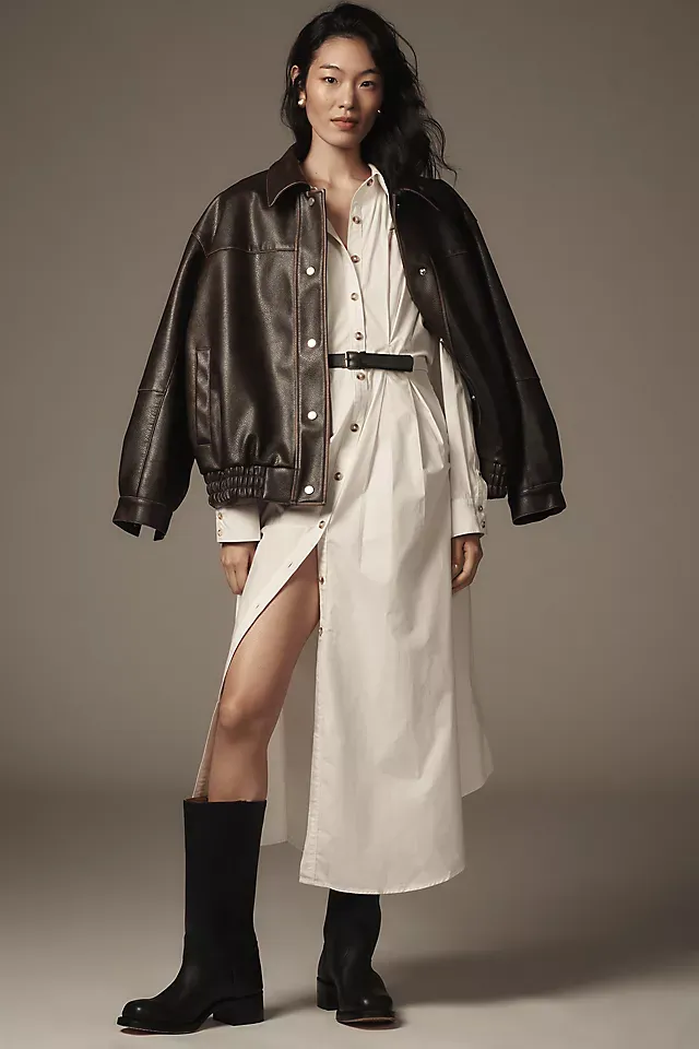 Oversized Washed Faux-Leather Jacket