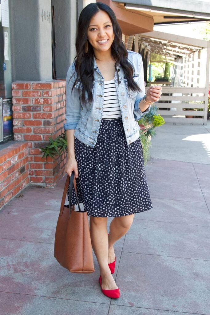Striped Tee + Jeans + Red Flats